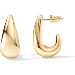 14K Gold Plated 925 Sterling Silver Post Statement Huggie Earrings | Gold Dome H